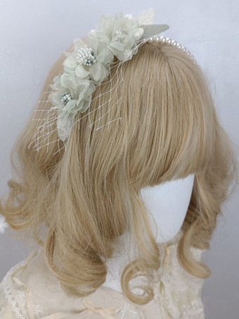 ライトグリーン ROCOCOスタイル ロリータアクセサリー エクリュ ホワイト パール フラワー かぶりもの その他