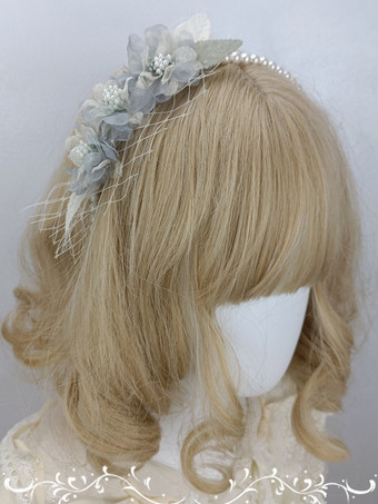 ライトグレー ROCOCOスタイル ロリータアクセサリー エクリュ ホワイト パール フラワー かぶりもの その他