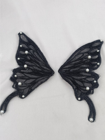 ブラック ROCOCO風 ロリータアクセサリー ライトスカイブルー パール 帽子 蝶柄 その他