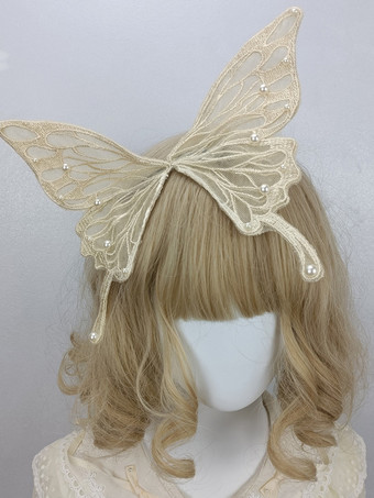 アイボリー ROCOCO風 ロリータアクセサリー ライトスカイブルー パール 帽子 蝶柄 その他