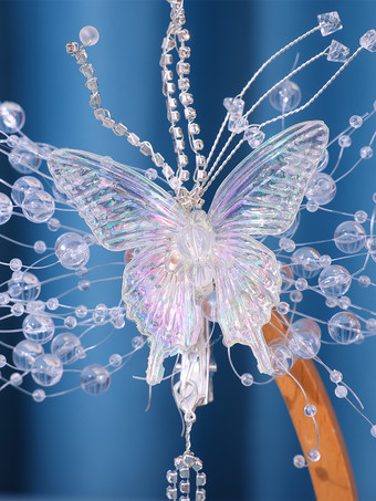 中華風ロリータアクセサリー シルバー ラインストーン 蝶柄 帽子 メタル雑貨