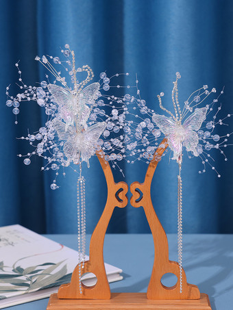 中華風ロリータアクセサリー シルバー ラインストーン 蝶柄 帽子 メタル雑貨