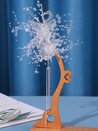 中華風ロリータアクセサリー シルバー ラインストーン 蝶柄 帽子 メタル雑貨