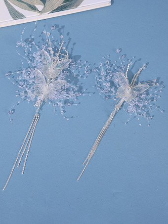 中華風ロリータアクセサリー シルバー ラインストーン 蝶柄 帽子 メタル雑貨