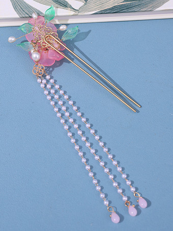 チャイナ スタイル ロリータ アクセサリー ピンクの花 パール メタル 帽子 その他