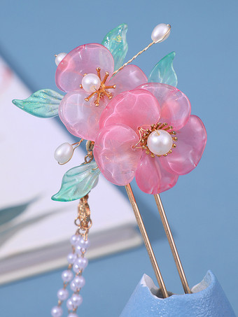 チャイナ スタイル ロリータ アクセサリー ピンクの花 パール メタル 帽子 その他