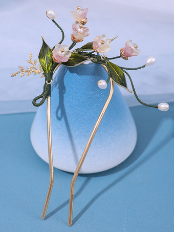 グリーン チャイナ風ロリータアクセサリー グリーンパール 花 帽子 メタル雑貨