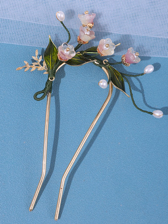 チャイナ風ロリータアクセサリー グリーンパール 花 帽子 メタル雑貨