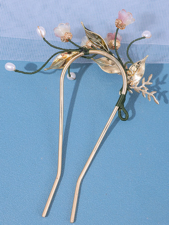 チャイナ風ロリータアクセサリー グリーンパール 花 帽子 メタル雑貨