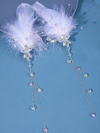 Chinese Style Lolita Accessories White Chains Flowers Rhinestones Metal Headwear Miscellaneous