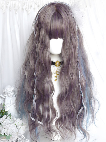 Blue GrayROCOCO Style Lolita Wigs Long Heat-resistant Fiber Blue Gray Lolita Accessories
