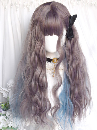 ROCOCO Style Lolita Wigs Long Heat-resistant Fiber Blue Gray Lolita Accessories