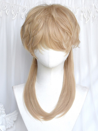 原宿ファッションロリータウィッグライトゴールドショート耐熱ファイバーロリータアクセサリー