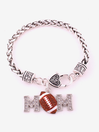 Mother's Day Gift Soccer and Letter Alloy Diamond Bracelet