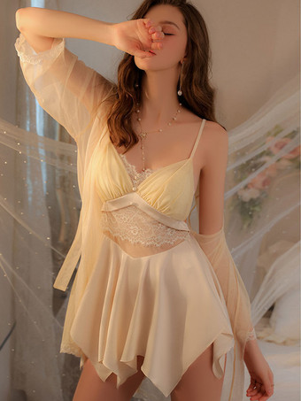 シャンパンカラーベビードール ランジェリー 女性 ベビードール バーガンディ レース カラーブロック バックレス ポリエステル セクシー