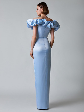 フリル プロムドレス オフショルダー ハイスリット プリーツ マキシドレス