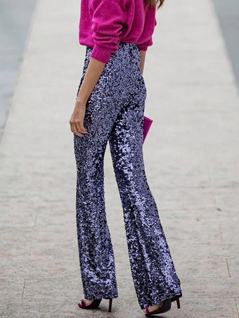 ベビーブルーパンツ シャンパン スパンコール レイズド ウエスト パンツ