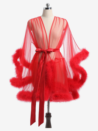 レッド 女性のためのシュミーズ ピンク ポリエステル フェザー ストライプ シアー ランジェリー