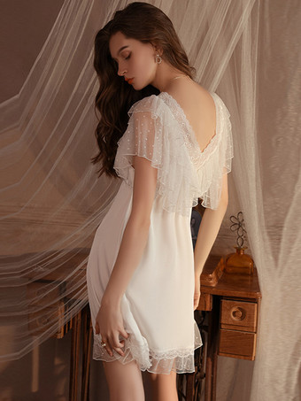 ベビードール ナイトガウン ランジェリー レディース ライトフリル バックレス サテン生地 セクシー