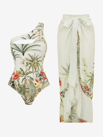 プリント水着 ワンショルダー バックレス カットアウト ハイカット 1ピース 水着