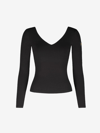 ラテンダンス衣装 ブラック 女性用 フリル バックレス エレガント ポリエステル トップ ダンスコスチューム