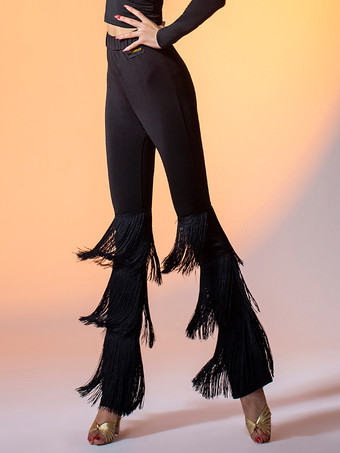 ブラック ラテンダンス衣装 ブラック レディース ポリエステル パンツ レイヤード エレガント フリンジ ラテン ダンサー ダンス衣装