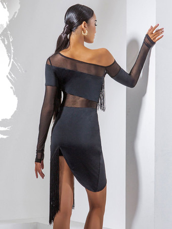 ラテンダンス衣装 ブラック レディース フリンジ レイヤード セット セクシー ポリエステル ドレス ダンスウェア