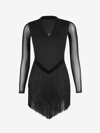 ラテンダンスドレス ブラック 女性用 ポリエステルドレス バックレス セクシー フリンジ ラテンダンサー ダンス衣装