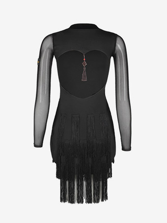 ラテンダンスドレス ブラック 女性用 ポリエステルドレス バックレス セクシー フリンジ ラテンダンサー ダンス衣装