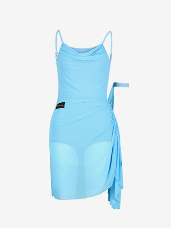 ラテンダンス衣装 ブラック レディース プリーツ オープンショルダー セット エレガント ポリエステル ドレス ダンス衣装