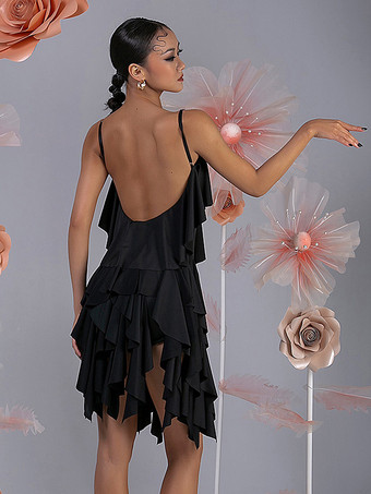 ラテンダンス衣装 ピンク レディース フリル レイヤードセット エレガント ポリエステル ドレス ダンス衣装