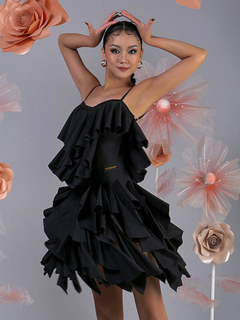 ラテンダンス衣装 ピンク レディース フリル レイヤードセット エレガント ポリエステル ドレス ダンス衣装