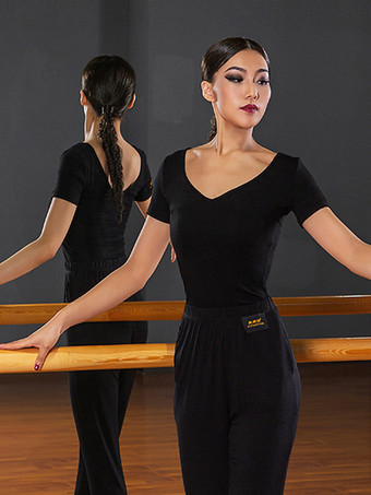 ラテンダンスドレス ブラック レディース フリル バックレス エレガント ポリエステル トップ ダンスウェア