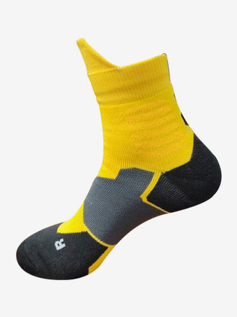 イエロー大人と子供用のスポーツソックス3足の汗を吸収するバスケットボールソックス