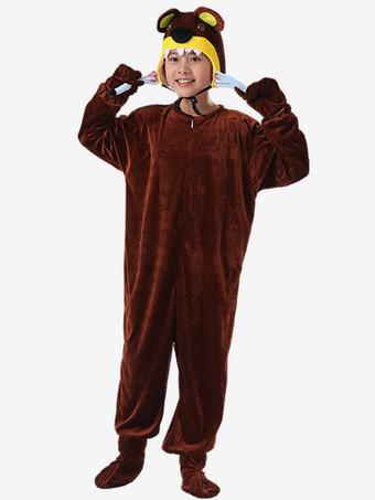 ディープブラウンワンピース パジャマ 着ぐるみ ハロウィン 子供用 ポリエステル ジャンプスーツ