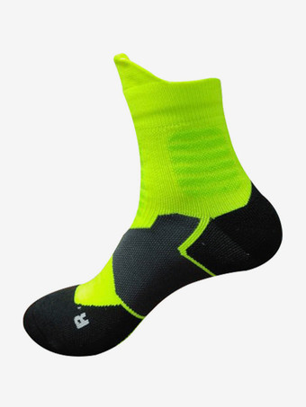 黄緑色3 足のスポーツソックス大人と子供用の汗を吸収するバスケットボールソックス