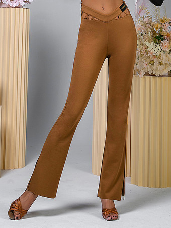 ブラウン ラテンダンス衣装 コーヒーブラウン 女性用 ポリエステルパンツ エレガント ラテンダンサー ダンス衣装