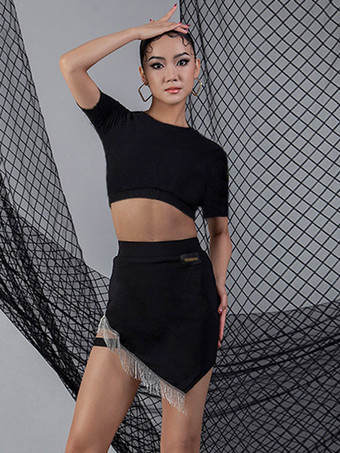 ラテンダンスドレス ブラック 女性用 ポリエステル トップ バックレス セクシー ラテン ダンサー ダンスウェア