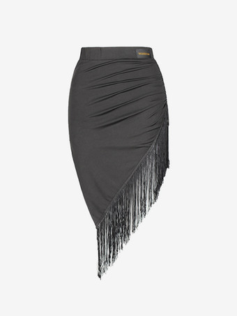 ラテンダンスドレス黒の女性のポリエステルスカート非対称セクシーなフリンジラテンダンサーダンス衣装