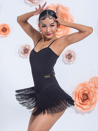 ラテンダンス衣装アプリコット女性のフリンジオープンショルダーセットエレガントなポリエステルドレスダンスウェア