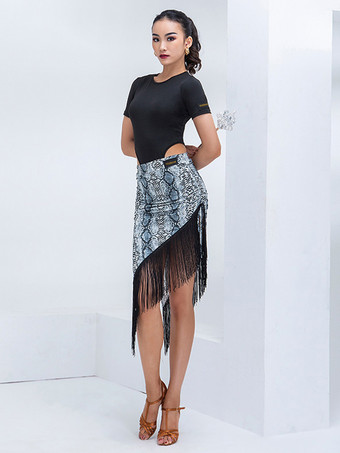 ラテンダンスドレス黒の女性のポリエステルスカート非対称セクシーなフリンジラテンダンサーダンス衣装