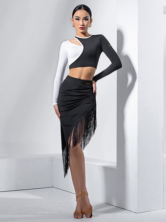 ラテンダンスドレス黒の女性のポリエステルスカート非対称セクシーなフリンジラテンダンサーダンス衣装