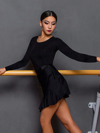 ラテン ダンス ドレス ブラック 女性のエレガントなポリエステル トップ ダンス衣装