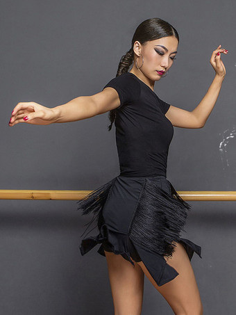 ラテンダンス衣装 ブラック レディース エレガント ポリエステル トップ ダンスウェア