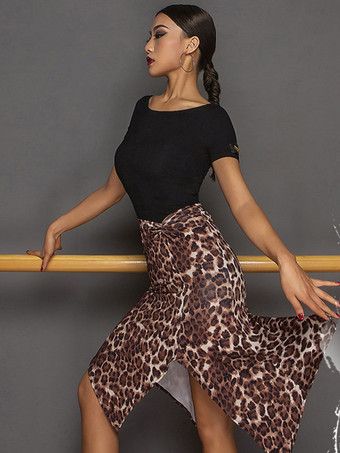 ラテンダンスドレスコーヒーブラウン女性の背中の開いたセットセクシーなポリエステルトップスカートダンス衣装