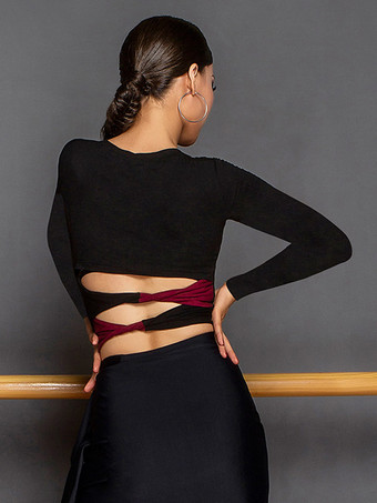 ラテンダンス衣装黒の女性のポリエステルトップスカート背中の開いたエレガントなラテンダンサーダンスウェア