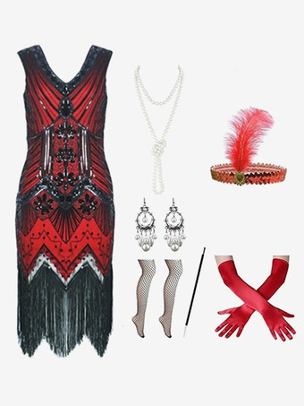 ワインレッド グリーンレトロコスチューム女性のラインストーンフリンジマリーアントワネット衣装ポリエステルセットドレスアクセサリーレトロ仮面舞踏会夜会服 バーガンディ