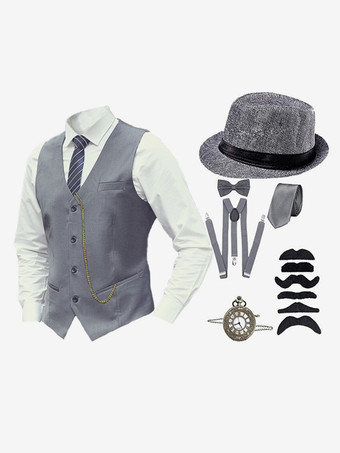 グレイブルゴーニュヴィンテージセットレトロ長袖ポリエステルチョッキレトロ衣装男性用 バーガンディ