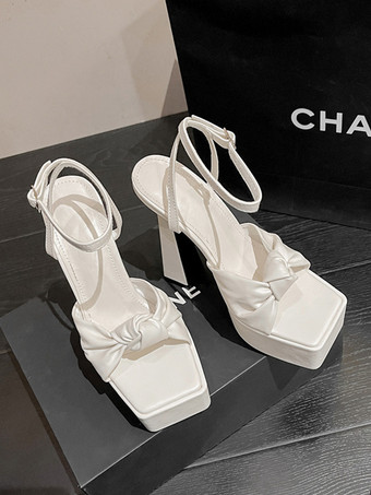 レディース ヒール サンダル スクエアトゥ チャンキーヒール サンダル PU レザー