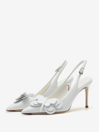 ホワイト レディース ハイヒール スティレットヒール パンプス PU レザー